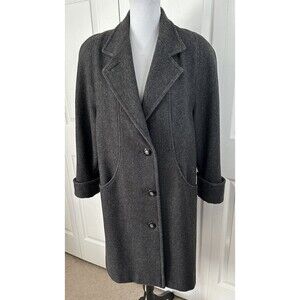 VTG Jofeld By Forstmann Gray Wool Coat Collared Paisley Lined Overcoat Cuffs Lg